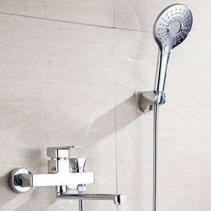 Skorter | Chrome polished bathroom faucet wall-mounted with swivel spout and hand shower