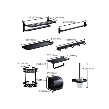 Skorter | Contemporary 8-piece Bathroom Accessory Set Matte Black Bathroom Shelf/Paper Holder/Towel Hook