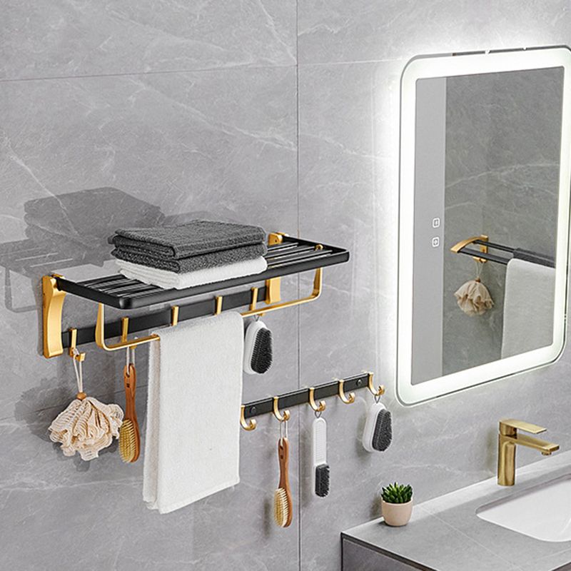 Skorter | Contemporary Bathroom Accessory Set Black & Golden Bath Shelf/Towel Bar