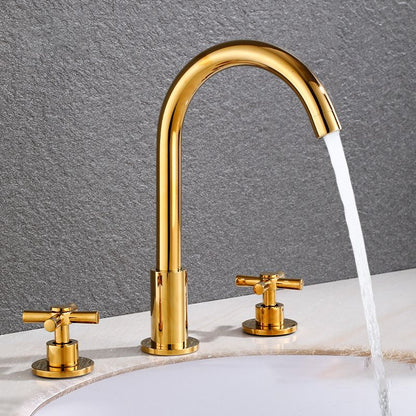 Skorter | Goose Neck Bathroom Sink Faucet 2 Handles Hot and Cold Water Sink Faucet with Drain