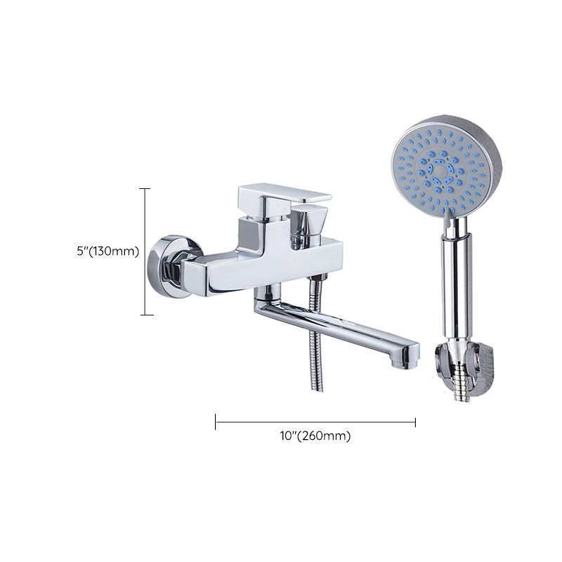 Skorter | Chrome polished bathroom faucet wall-mounted with swivel spout and hand shower