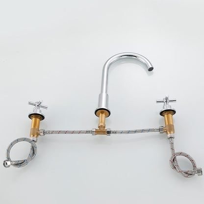 Skorter | Goose Neck Bathroom Sink Faucet 2 Handles Hot and Cold Water Sink Faucet with Drain