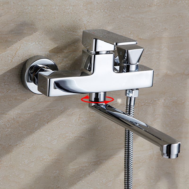 Skorter | Chrome polished bathroom faucet wall-mounted with swivel spout and hand shower