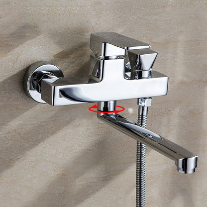 Skorter | Chrome polished bathroom faucet wall-mounted with swivel spout and hand shower