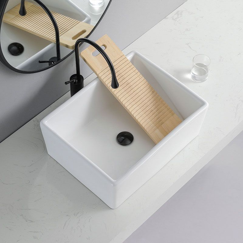 Skorter | Contemporary Bathroom Sink Porcelain Rectangular Vessel Sink Sink Only