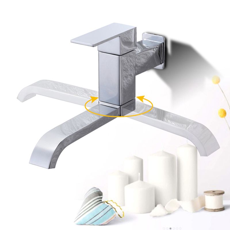 Skorter | Contemporary Wall Mounted Bathroom Faucet Lever Handles Low Arc Swivel Brass Tap