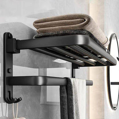 Skorter | Black Aluminum Bathroom Accessory Set Modern Bathroom Shelf / Towel Bar & Paper Holder