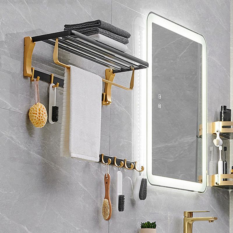 Skorter | Contemporary Bathroom Accessory Set Black & Golden Bath Shelf/Towel Bar