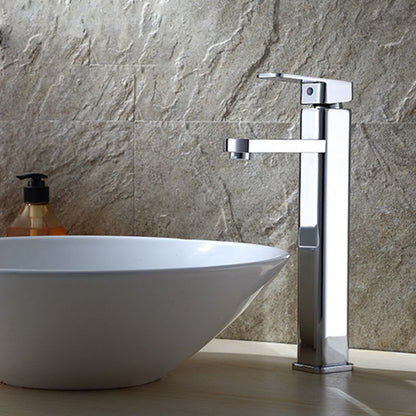 Skorter | Cubic Chrome Bathroom Faucet Low Arc Single Lever Basin Faucet