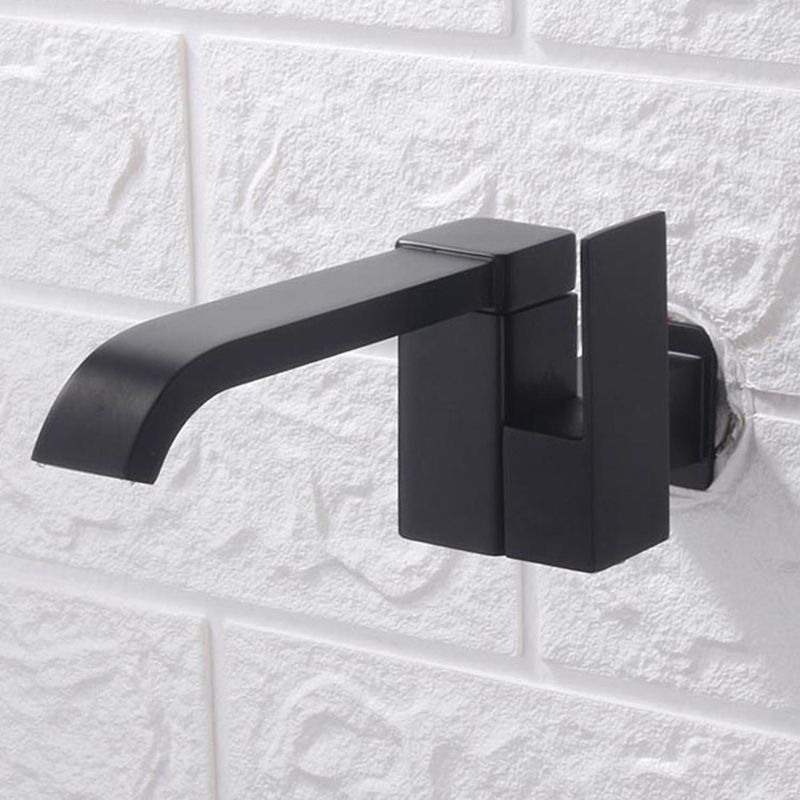 Skorter | Contemporary Wall Mounted Bathroom Faucet Lever Handles Low Arc Swivel Brass Tap