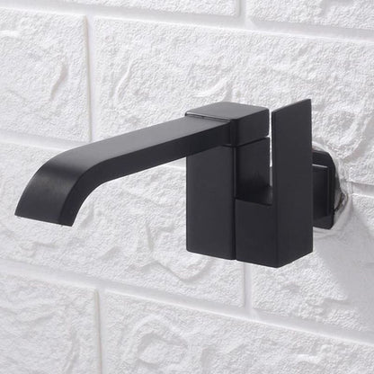 Skorter | Contemporary Wall Mounted Bathroom Faucet Lever Handles Low Arc Swivel Brass Tap