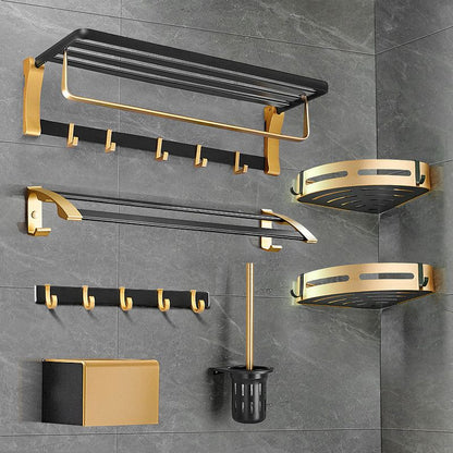 Skorter | Contemporary Bath Accessories Set Black & Golden Bath Shelf/Towel Bar
