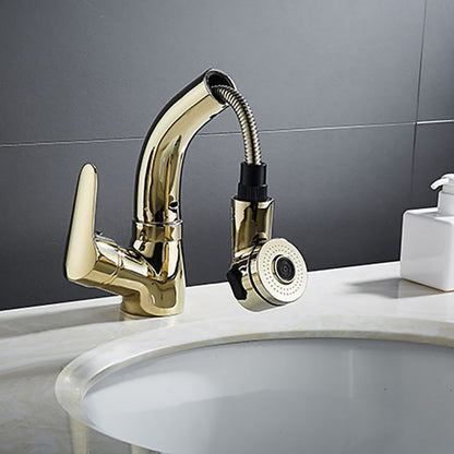 Skorter | Vessel Sink Bathroom Faucet with Swivel Spout Single Handle Faucet with Pull-Out Spray