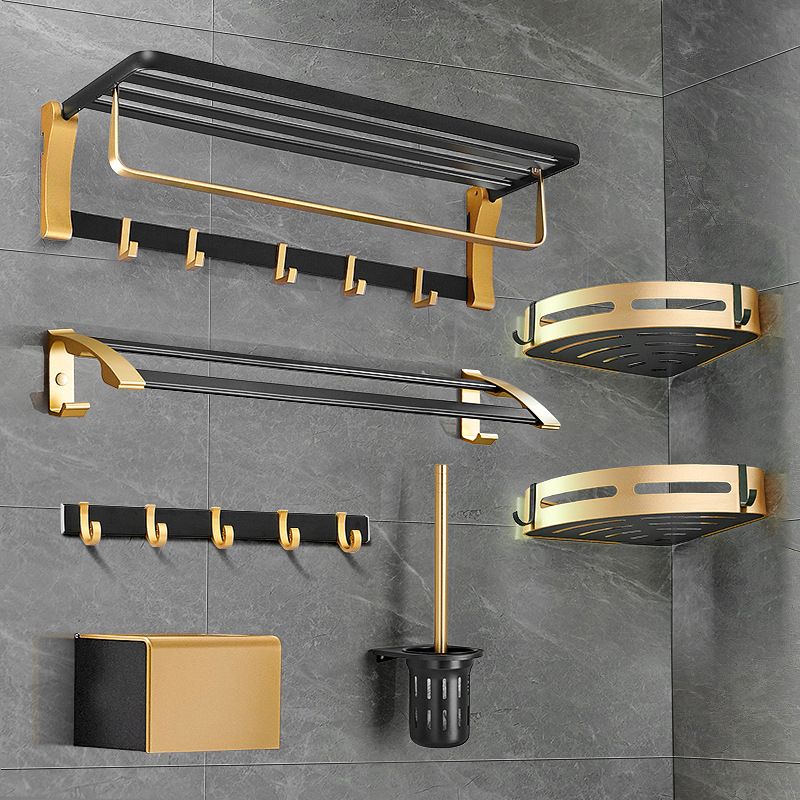 Skorter | Contemporary Bathroom Accessory Set Black & Golden Bath Shelf/Towel Bar