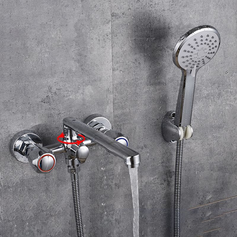 Skorter | Contemporary Bathtub Faucet Trim Chrome Wall-Mounted Swivel Spout with Hand Shower