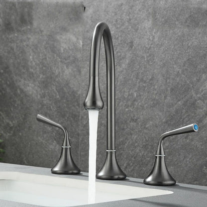 Skorter | Double Handle Tub Filler Deck Mounted High Arc Brass Modern Roman Tub Filler