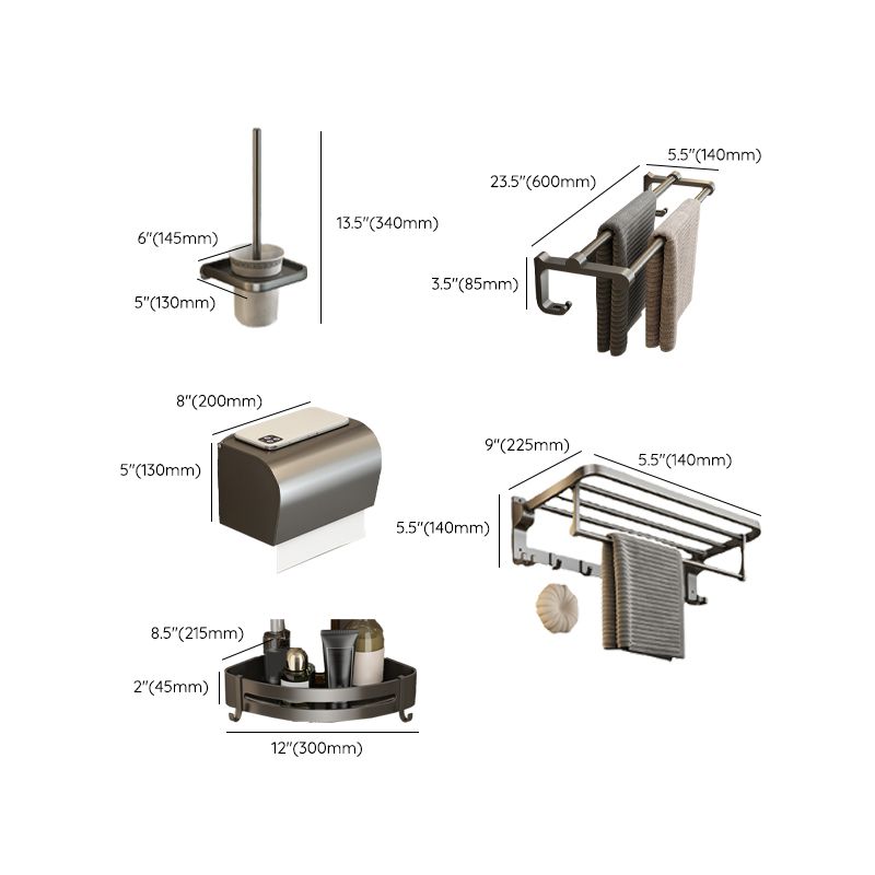 Skorter | Contemporary Bathroom Accessory Set Grey Aluminum Bathroom Accessory Kit