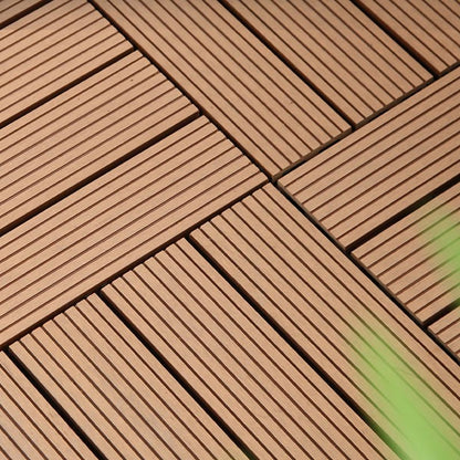 Skorter | 12" X 12" PVC 6-Slat Square Patio Tiles Snap Fit Installation Outdoor Floor Tiles