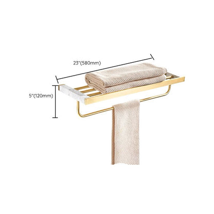 Skorter | Brushed Brass Bathroom Accessory Set Metal & Marble Bathroom Hardware Set with Bathtub Shelf