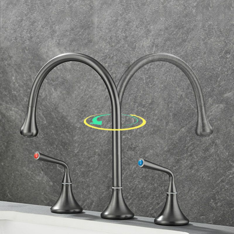 Skorter | Double Handle Tub Filler Deck Mounted High Arc Brass Modern Roman Tub Filler