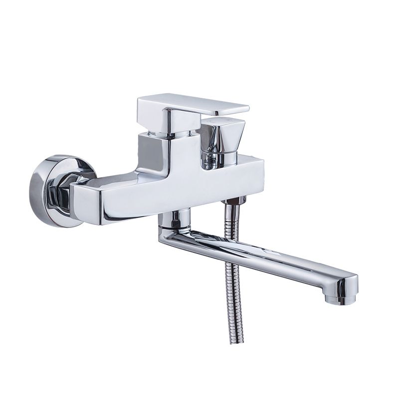 Skorter | Chrome polished bathroom faucet wall-mounted with swivel spout and hand shower