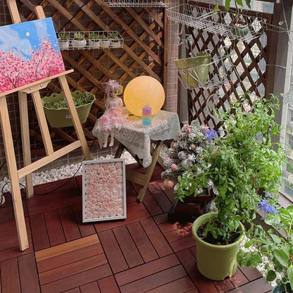 Skorter | 4-Slat Wood Deck/Patio Floor Tiles Interlocking Installation Floor Tiles