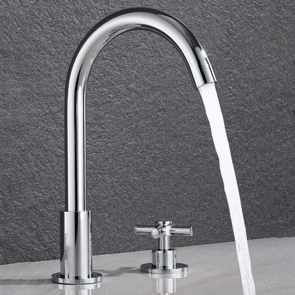 Skorter | Goose Neck Bathroom Sink Faucet 2 Handles Hot and Cold Water Sink Faucet with Drain