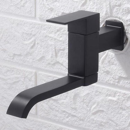 Skorter | Contemporary Wall Mounted Bathroom Faucet Lever Handles Low Arc Swivel Brass Tap