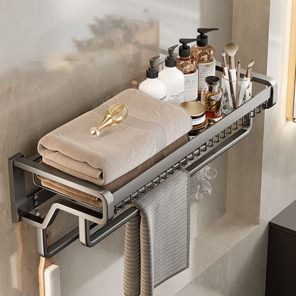 Skorter | Aluminium modern bathroom accessory set polished grey bathroom shelf/toilet paper holder/robe hooks