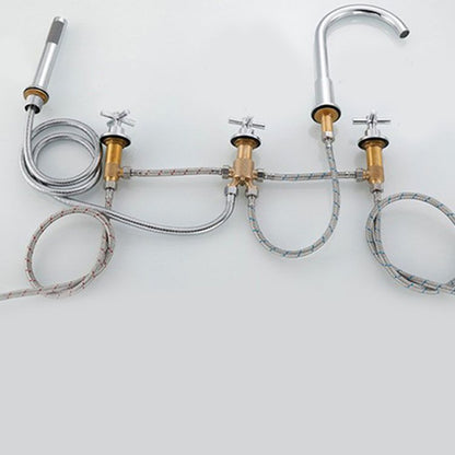 Skorter | Contemporary Bathroom Faucet Deck Mount Copper Low Arc Swivel Roman Bathtub Faucet Set