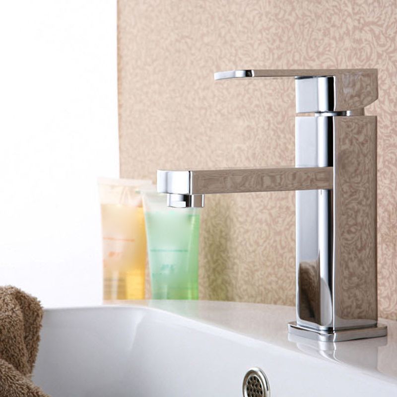 Skorter | Cubic Chrome Bathroom Faucet Low Arc Single Lever Basin Faucet