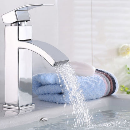 Skorter | Cubic Chrome Bathroom Faucet Low Arc Single Lever Basin Faucet