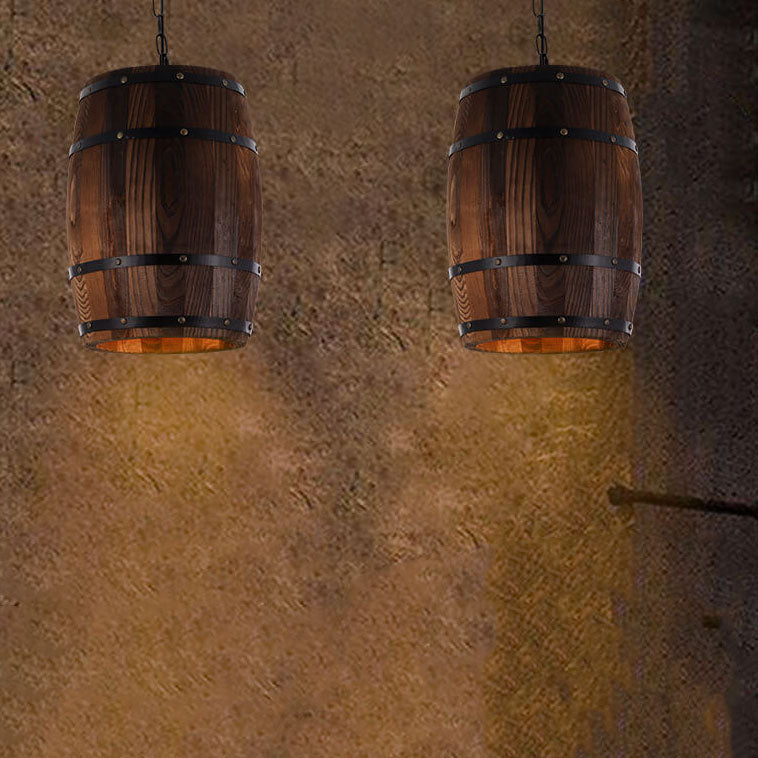 Skorter | BarrelGlow Vintage Pendant Light | Wood Wine Barrel Design | 1-bulb | Rustic Lighting