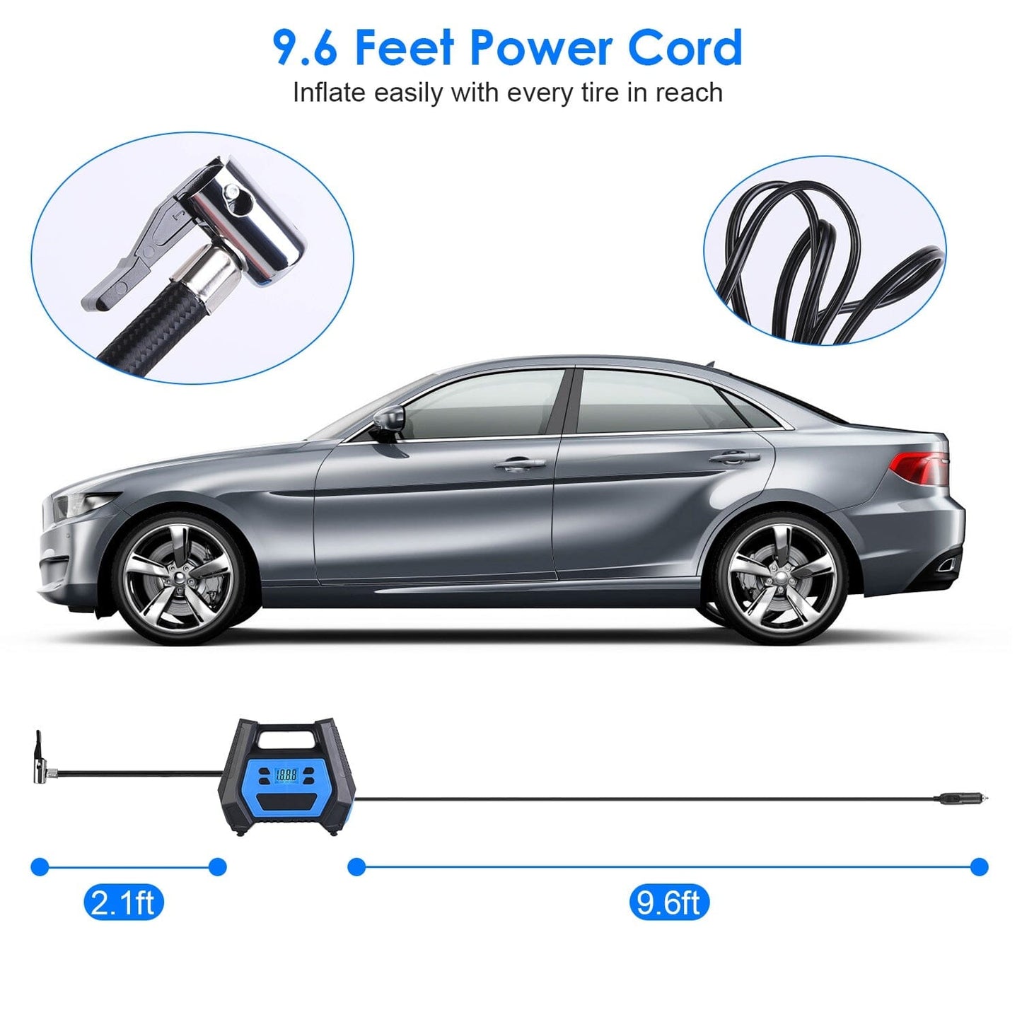 Skorter | 120W Max Power Portable Tire Pump with Digital Display LED Light