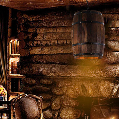 Skorter | BarrelGlow Vintage Pendant Light | Wood Wine Barrel Design | 1-bulb | Rustic Lighting