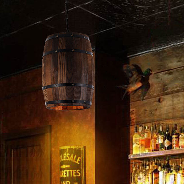 Skorter | BarrelGlow Vintage Pendant Light | Wood Wine Barrel Design | 1-bulb | Rustic Lighting