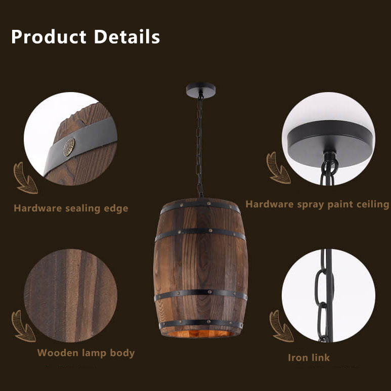 Skorter | BarrelGlow Vintage Pendant Light | Wood Wine Barrel Design | 1-bulb | Rustic Lighting