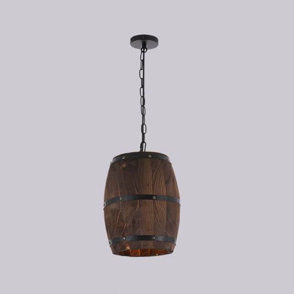 Skorter | BarrelGlow Vintage Pendant Light | Wood Wine Barrel Design | 1-bulb | Rustic Lighting
