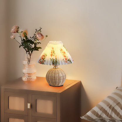 Skorter | RattaLume Nordic LED Table Lamp | Woven Rattan & Foldable Fabric Shade | Mood Light | Decor for the Bedroom