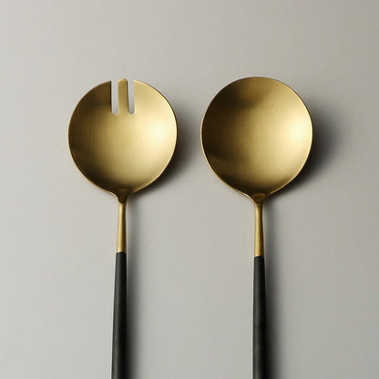 Skorter | Black and gold salad cutlery and serving utensils set