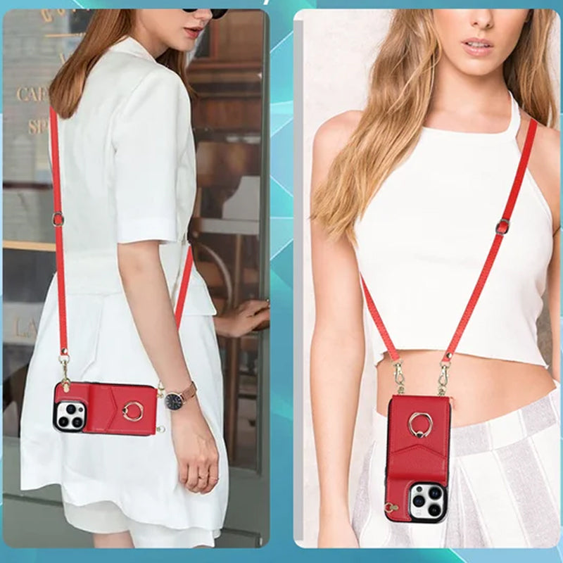 Skorter | Leather Wallet Case with Ring & Lanyard for iPhone