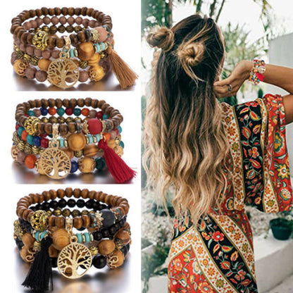 Skorter | Boho Multilayer Wooden Bead Bracelet