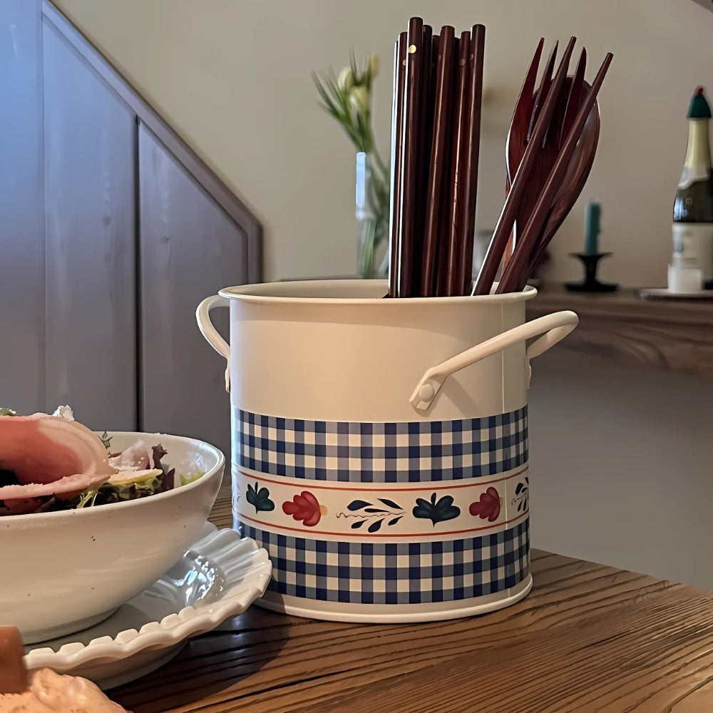 Skorter | Floral Utensil Storage Basket with Divider Lid