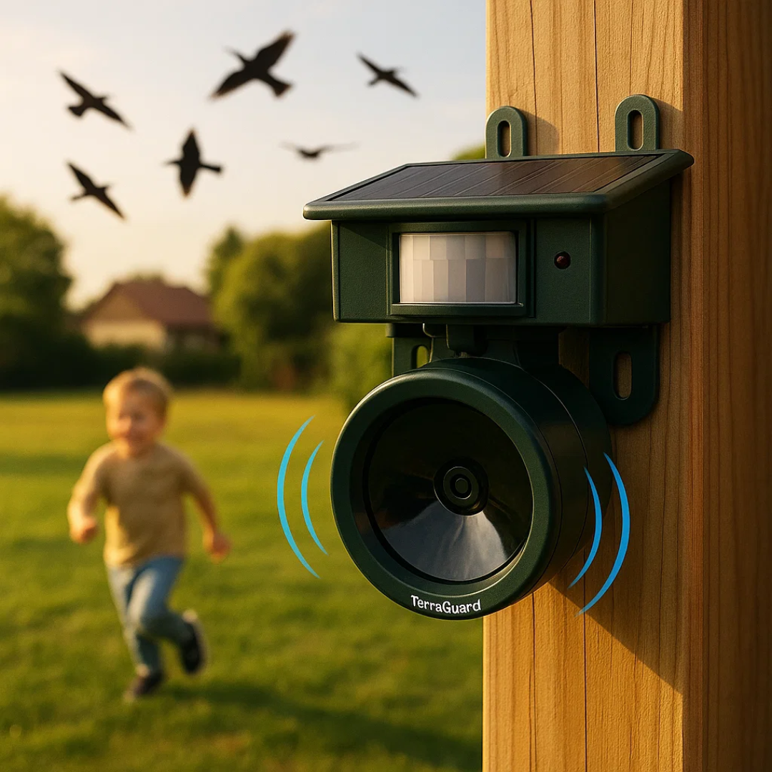 Skorter | TerraGuard – Weatherproof Solar Bird Repeller with PIR Motion Sensor & Natural Sound Deterrent