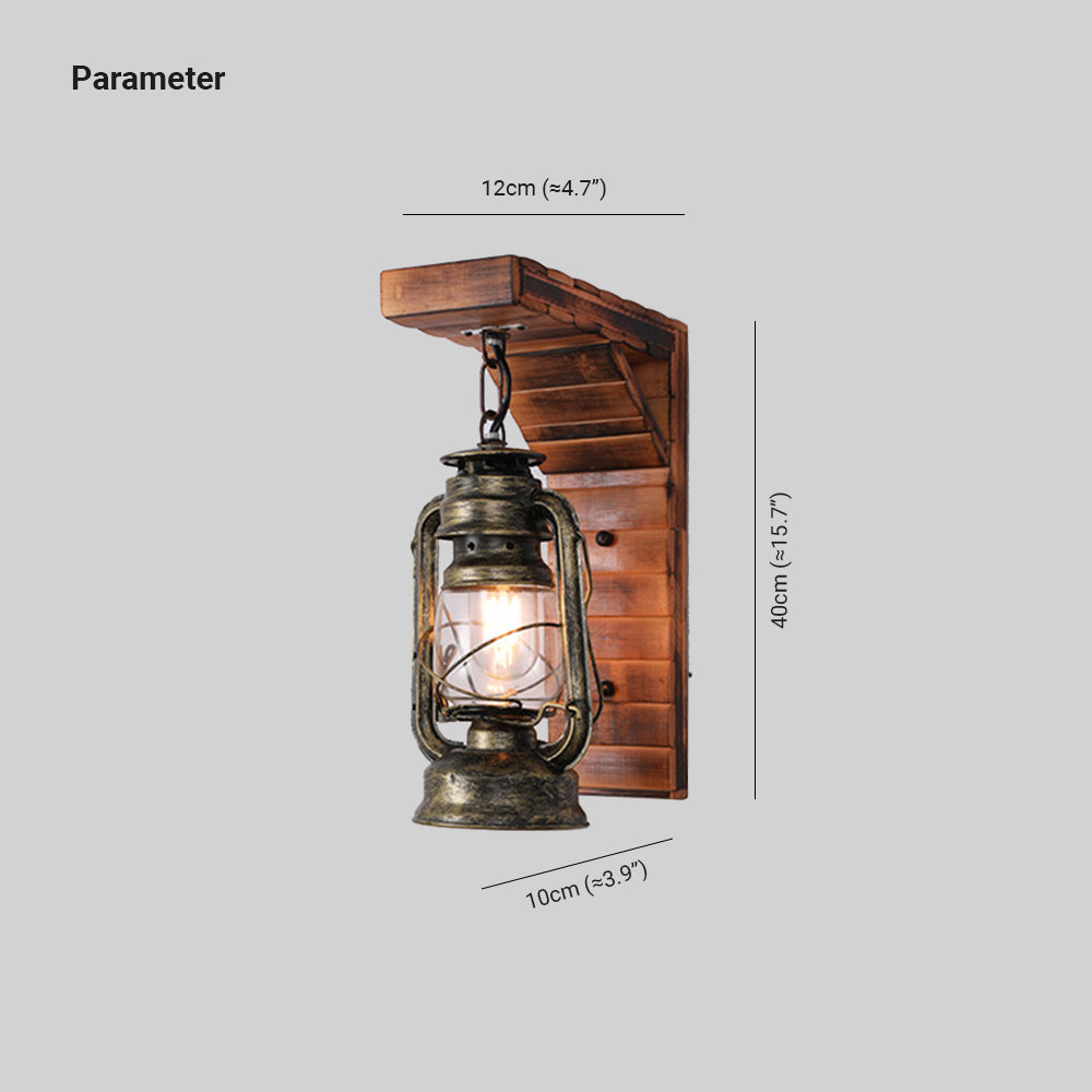 Skorter | Austin Vintage Wall Lamp Lantern, Brown, Living Room, Metal Wood