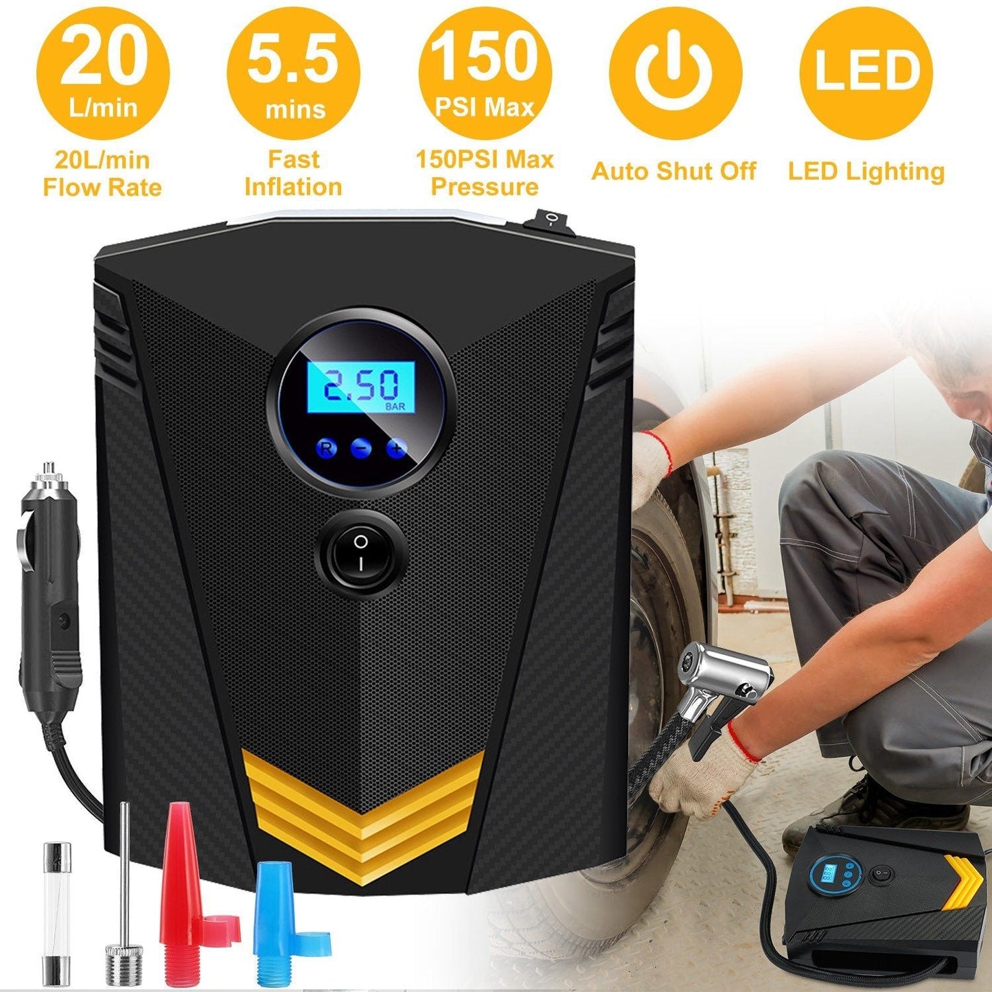Skorter | 12V DC 100W 150PSI Digital Tire Inflator