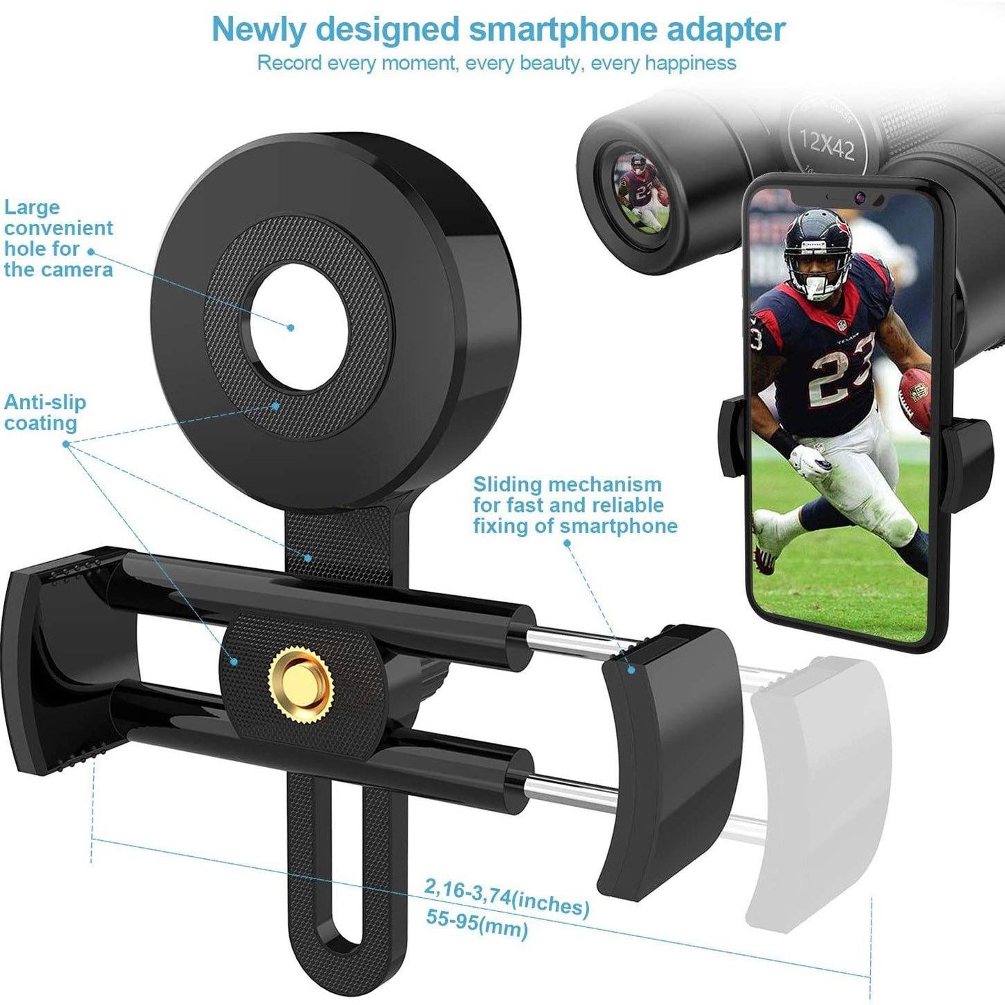 Skorter | 12x42 HD Binoculars for Adults with Universal Mobile Adapter