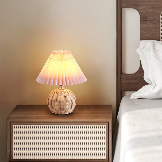 Skorter | RattaLume Nordic LED Table Lamp | Woven Rattan & Foldable Fabric Shade | Mood Light | Decor for the Bedroom
