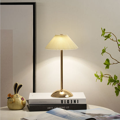 Skorter | Contemporary Scandinavian rechargeable iron fabric cone pleated LED table lamp for bedside