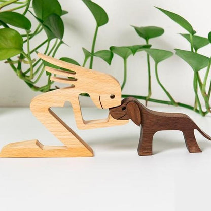 skorter | Animal Lover Gifts Wood Sculpture Family & Puppy Woodcraft Table Ornaments